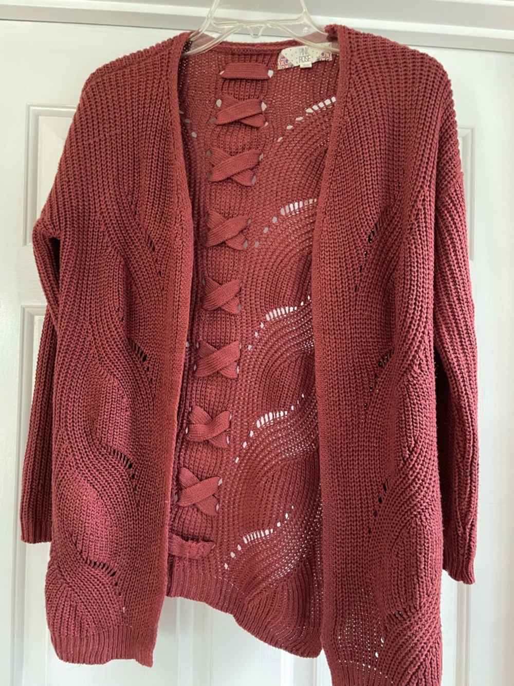 Pink Rose Open-Front Knit Cardigan in Dusty Rose